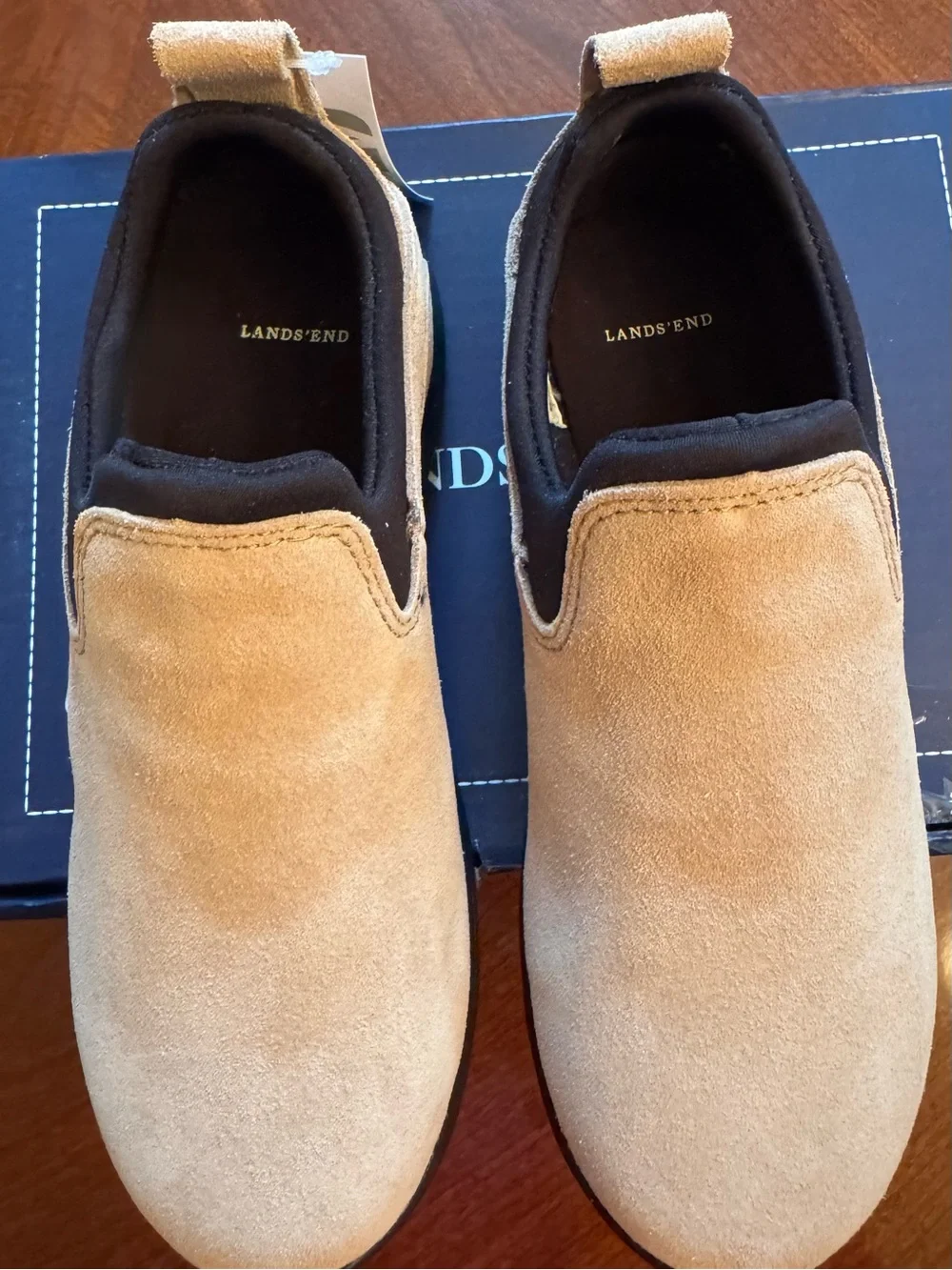 Lands' End Kids Shoes Tan Suede All Weather Moccasin Slip-Ons
